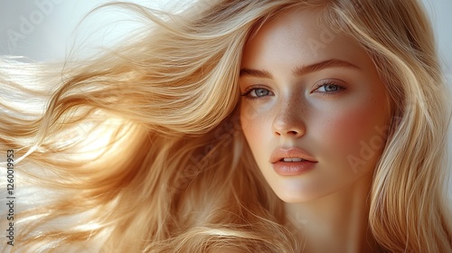 a blonde wig set against a white backdro