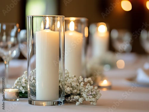 Wallpaper Mural White pillar candles in glass holders wedding setup Torontodigital.ca