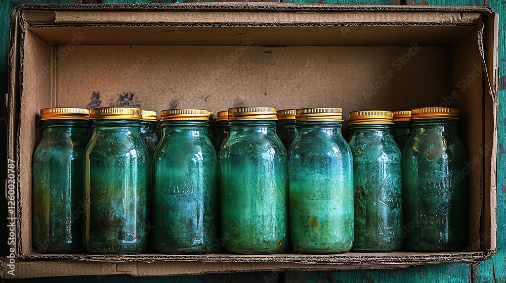 a cardboard box filled with spotless empty and lidless glass jar a cardboard box filled with spotless empty and lidless glass jar