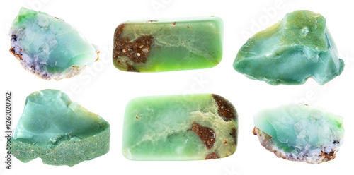 natural specimens of uncut chrysoprase rock cutout photo