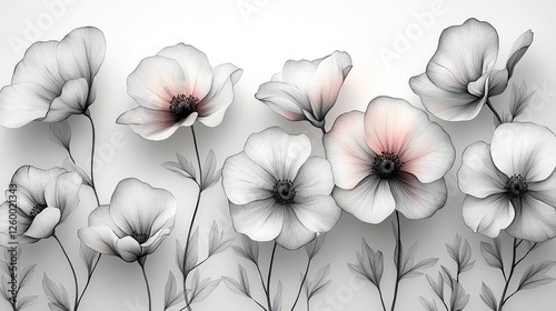 a collection of hand painted black linear flower