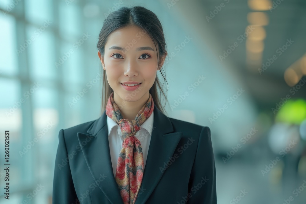 Head and shoulders Portrait of an elegant stylish Nauruan young female flight attendant in uniform. Head and shoulders Portrait of an elegant stylish Nauruan young female flight attendant in uniform.