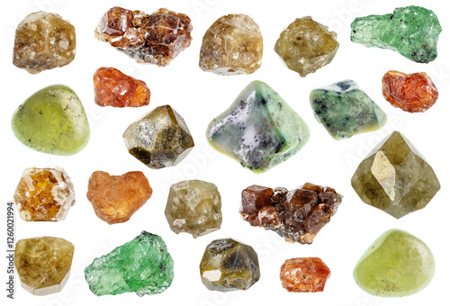 natural specimens of uncut grossular rocks cutout photo
