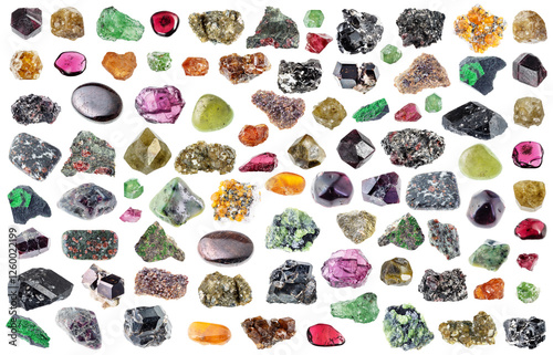 natural specimens of uncut garnet rocks cutout