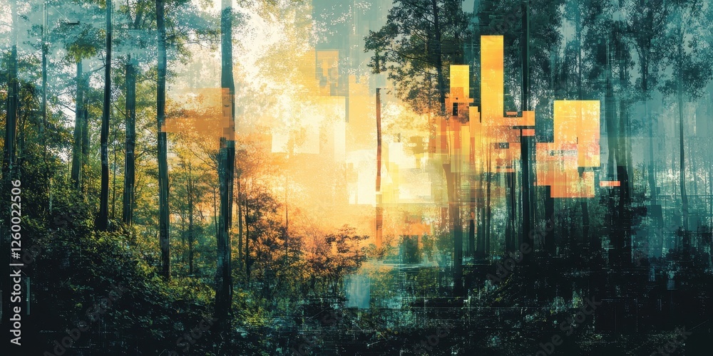Obraz premium Digital forest layers create an abstract nature landscape composition