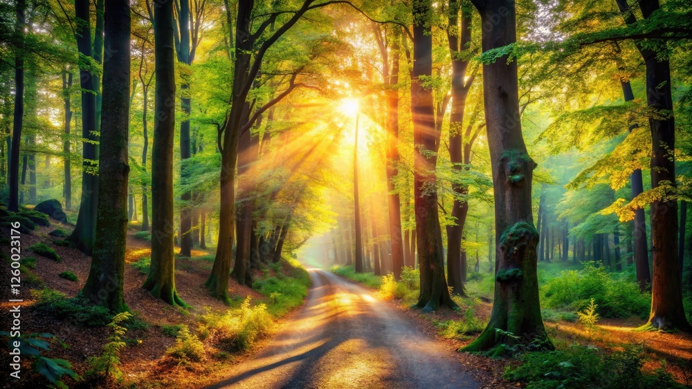 Mystic forest path: rule of thirds photography reveals an enchanted woodland. Mystic forest path: rule of thirds photography reveals an enchanted woodland.
