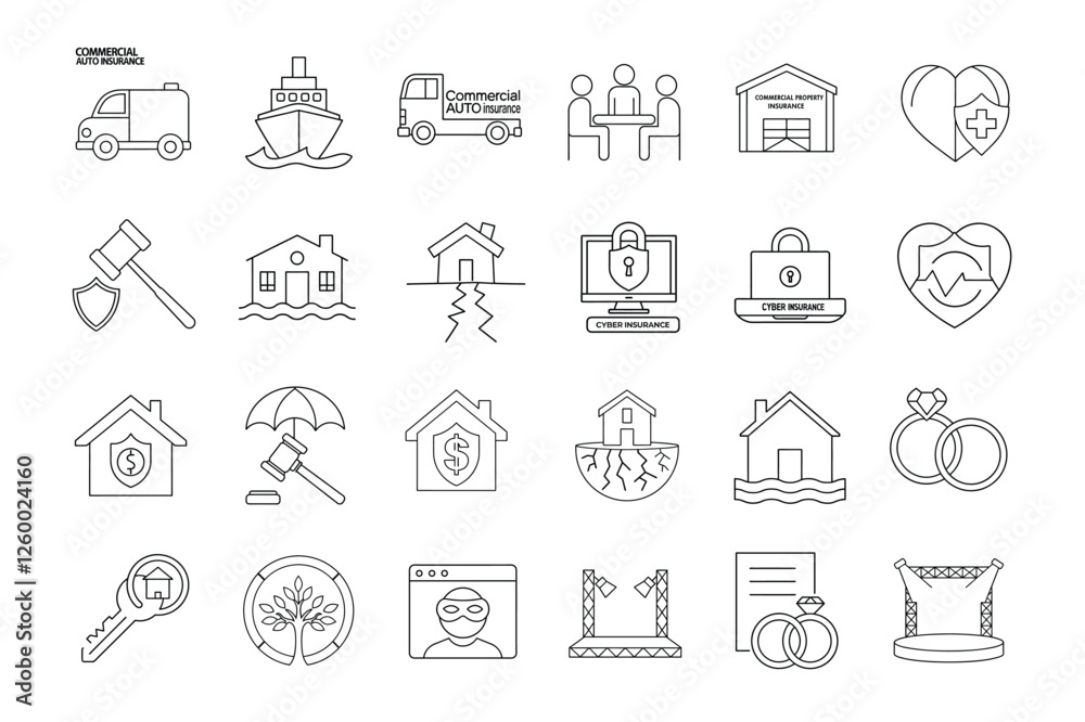 editable stroke of insurance concept line art on white background editable stroke of insurance concept line art on white background