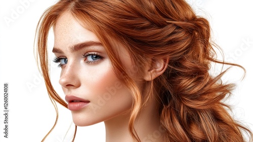 Beautiful model posing with long, healthy red hair and freckles