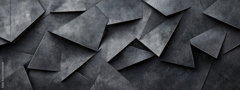 Sharp Angles and Triangles on a Black Background for Design, Banner Template. White Space in the Center for Text, Modern Minimalist Wallpaper with Copy Space for Elegant Visuals.