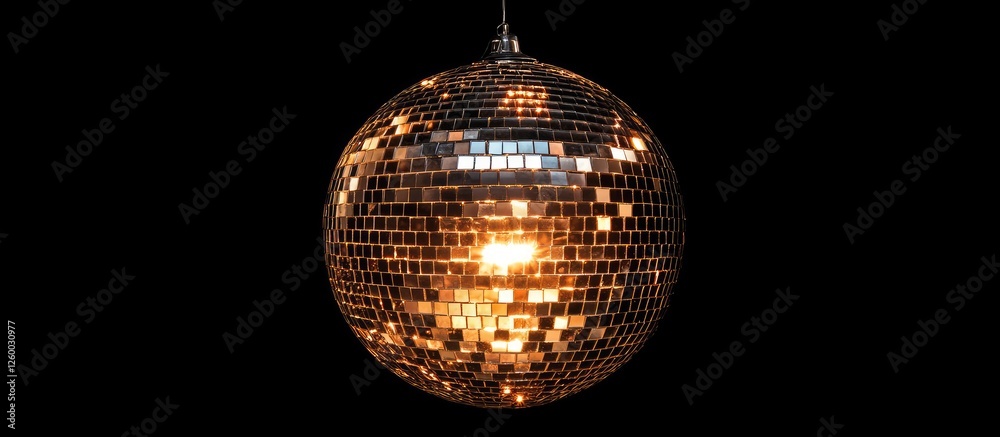 Obraz premium Disco ball reflecting light in a dark setting with varied silver and black tones, positioned centrally, creating a lively ambiance.