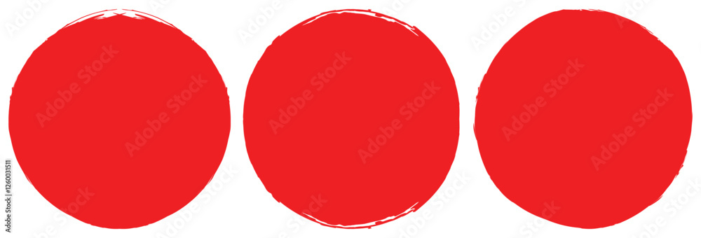 Set of red grunge circles shapes on a white background. Paint brush stamp collection. Vector brush circle. Grunge round shape. 