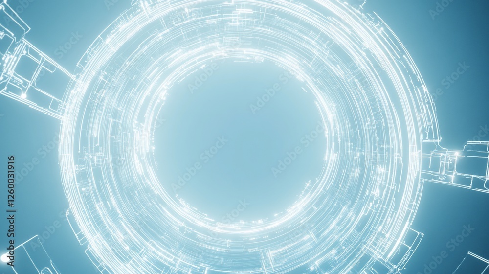 Obraz premium Abstract glowing circular technology design with empty center.