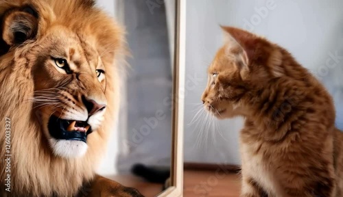 A lion growls at a cat