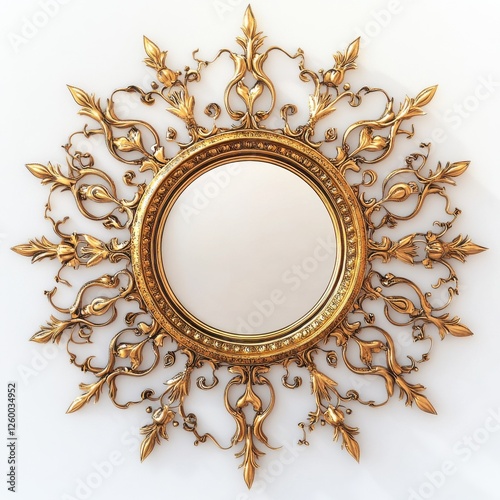 frame picture oval round isolated on white background luxury vintage retro gold