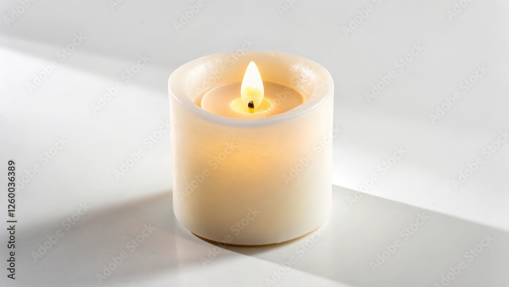 Illuminated Candle on White Background Illuminated Candle on White Background