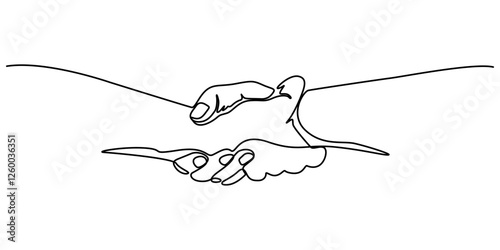 Holding hands one line drawing on white isolated background. Vector illustration, Helping Hand Vectors & Illustration, Continuous one line drawing of hand holding each other. international charity day