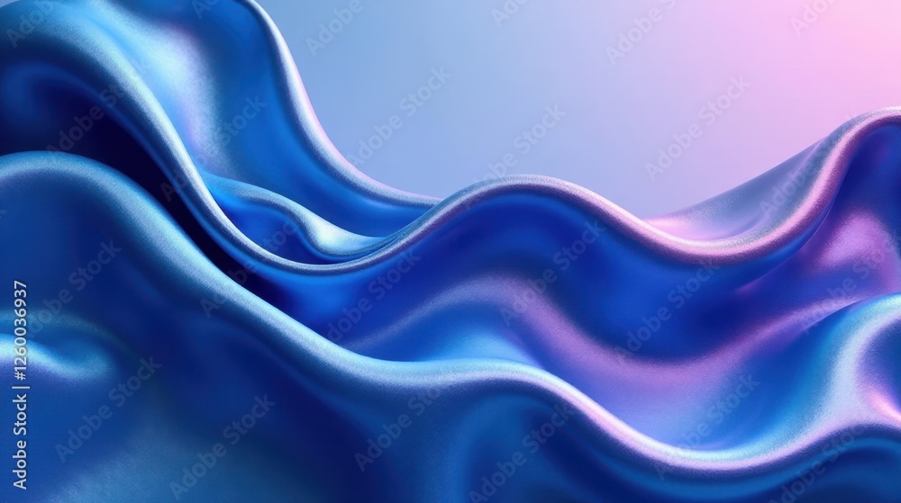 Naklejka premium Serene Blue Fabric Draped in Elegant Waves, Showing Smooth Texture and Subtle Shimmering Highlights against a Soft Gradient Background