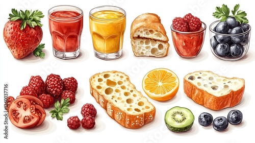 Wallpaper Mural an illustration of various food types set against a white backgroun Torontodigital.ca