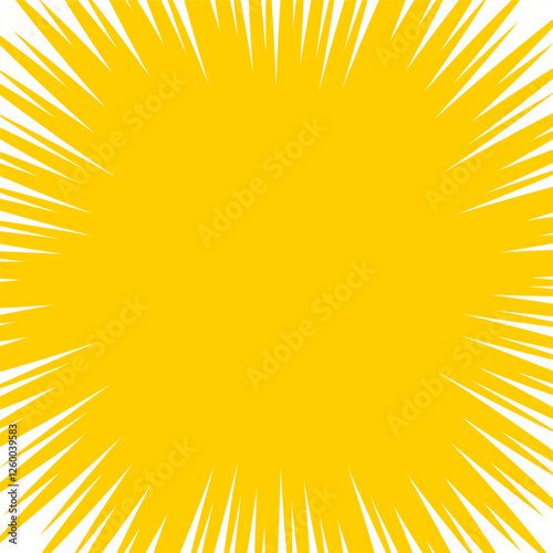 Yellow Sunburst Graphic With Radiating Sharp Rays on a White Background