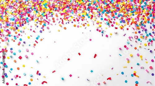 Colorful Confetti Scattered Over A White Background for Festive Celebrations, generator AI