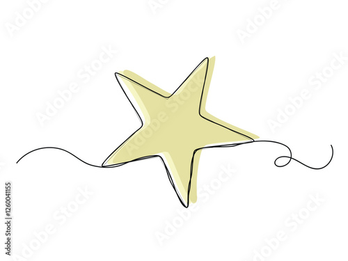 Continuous one line star art isolated vector illustration.