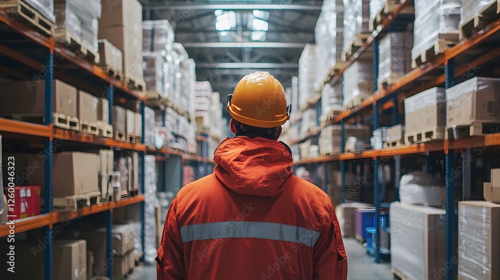 Man in Hardhat Working in Warehouse Logistics and Equipment Man in Hardhat Working in Warehouse Logistics and Equipment