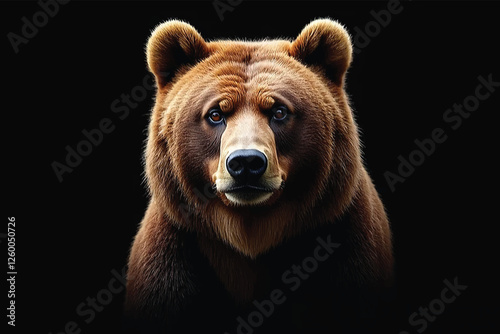 Light and shadow brown bare or alaska bear (Grizzly Bears) on black background very beautiful for decorate prining new create work. forest, beauty, fashion, 3D, nose, studio.
