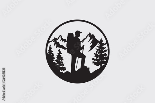 Adventure Awaits Hiker on a Rocky Mountain  Silhouette vector