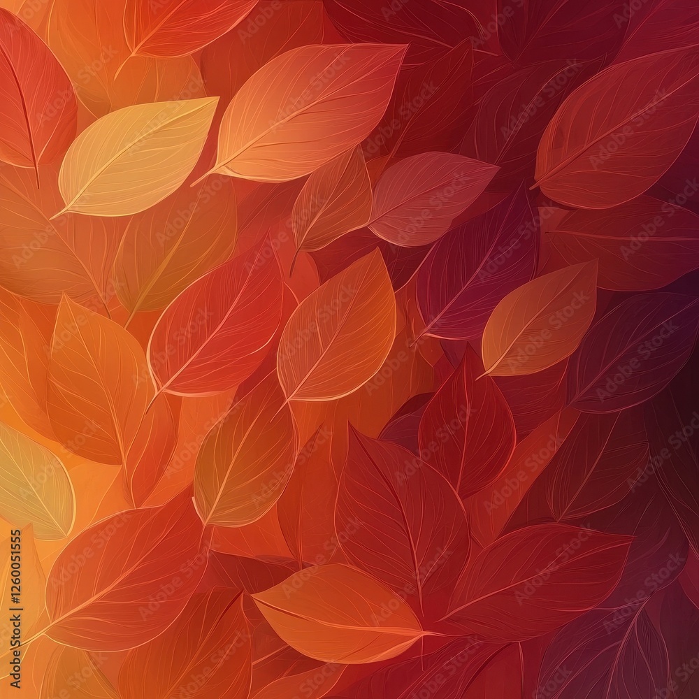 Fototapeta premium Autumnal leaves in shades of orange and red artfully arranged