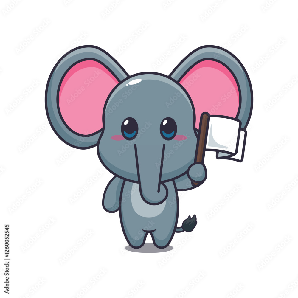 Cute elephant with white flag cartoon vector illustration
