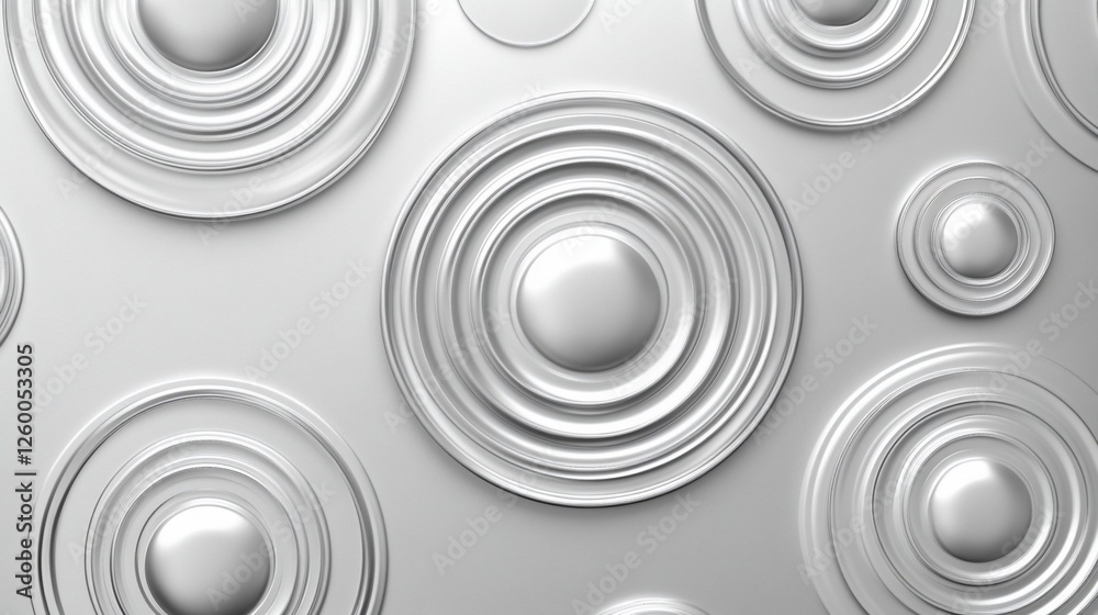 Obraz premium Abstract background with concentric circles, silver metallic texture, 3D rendering.