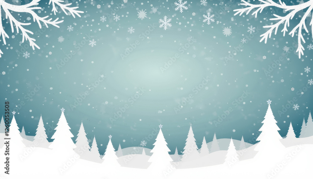 Obraz premium Snowy winter landscape with pine trees and falling snowflakes