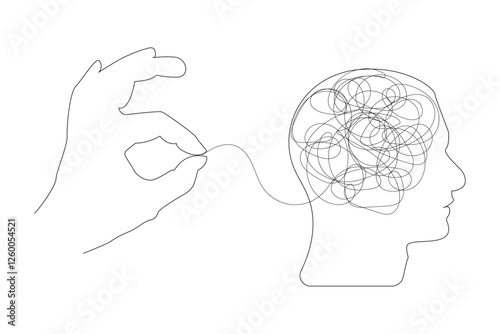 Concept of mental health,character with mental disorder struggling against stress,brain confusion illustration,mental health concept with hand and human brain