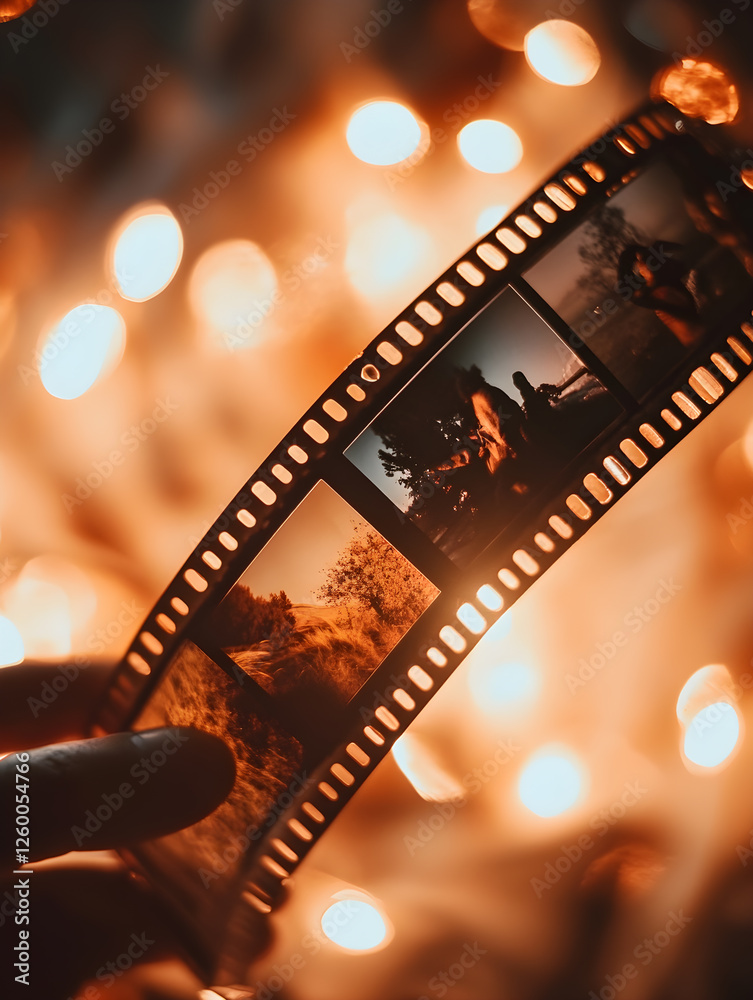 Obraz premium A strip of film with photographs on it, captured in the frame of an old video camera.