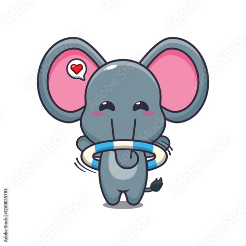 Cute elephant playing hula hoop cartoon vector illustration