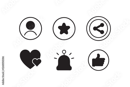 Social Media Icon Set, Communication and Interaction Symbols, User Engagement Vector Graphics