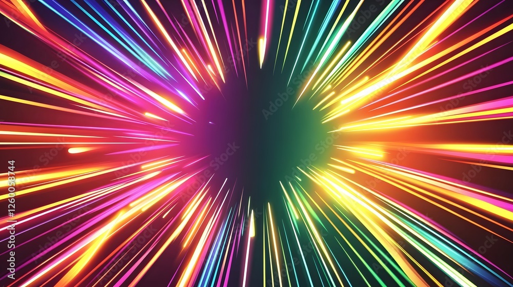 Bright colorful lines emanating from a central dark circle Bright colorful lines emanating from a central dark circle