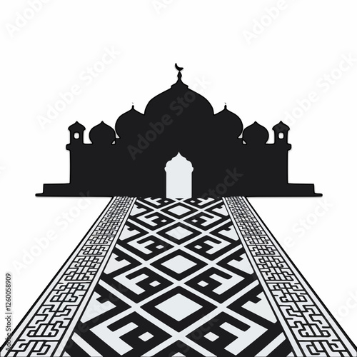 Islamic mosque silhouette with decorative patterned pathway