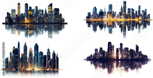 Beautiful city skyline at night on white background