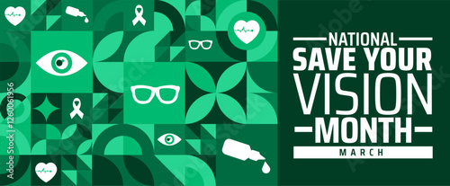 National Save Your Vision Month geometric shape pattern background banner or poster design template. observed every year in March. Holiday concept. Use to any Template, card, poster, placard, template