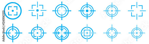 Collection aim target pointer point weapon gun. Target icon set, goal icon, Blue gun target icon vector illustration. Target and aim icon. Aim gun. Shooting of firearms. Drawing aim. Precisely