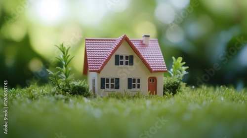 Wallpaper Mural Miniature house model on green grass symbolizing real estate, home ownership, and mortgage investment Torontodigital.ca