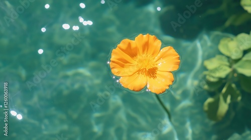 Floating Orange Flower On Teal WaterSurface Images containing flowers and water surfaces, including