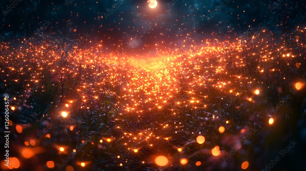 Obraz premium Night glowing field, magical light, mystical scene, artistic abstract