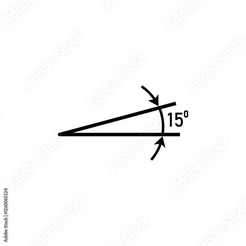 Angle line with degrees and arrows. An angle of fifteen degrees.