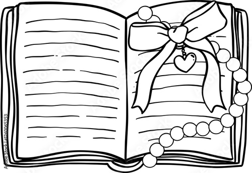 Coquette open Book with bow Outline