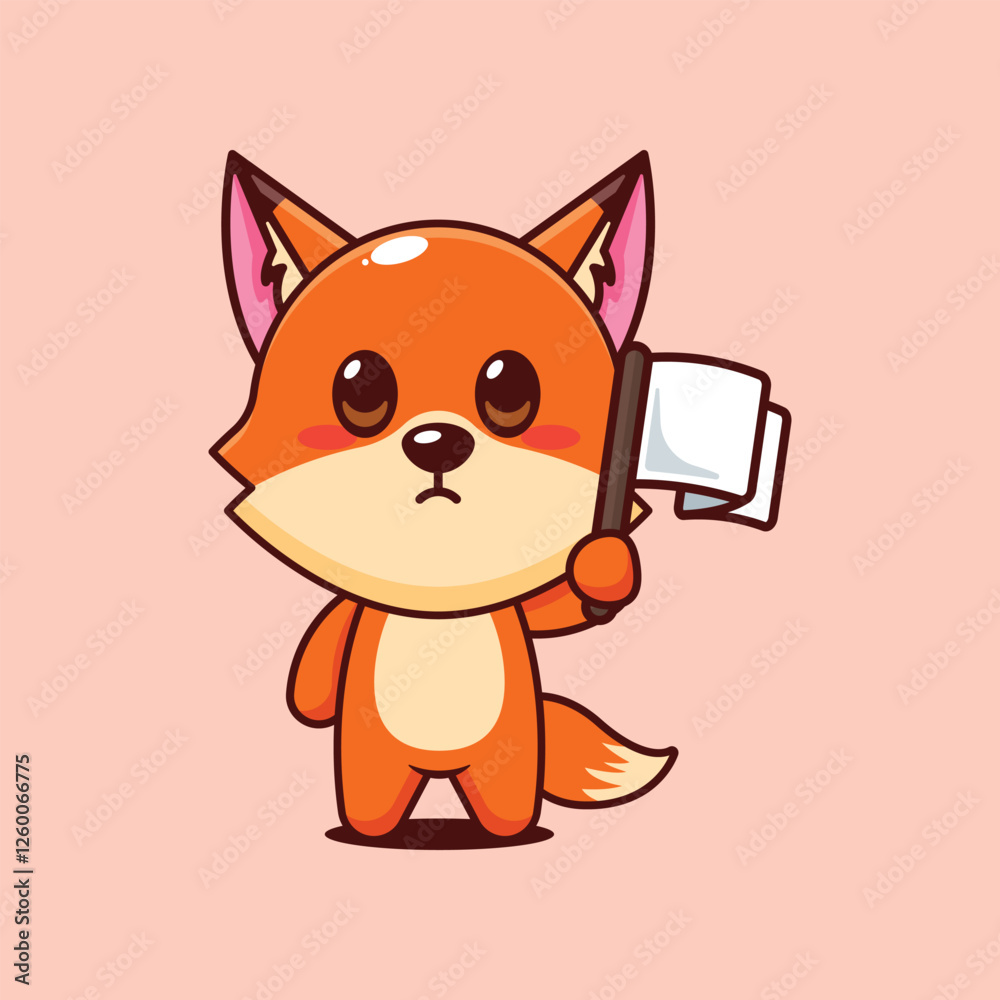 Cute fox with white flag cartoon vector illustration Cute fox with white flag cartoon vector illustration