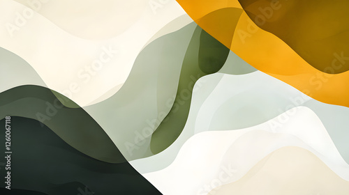 Abstract Waves: Green, Gold, Beige Forms