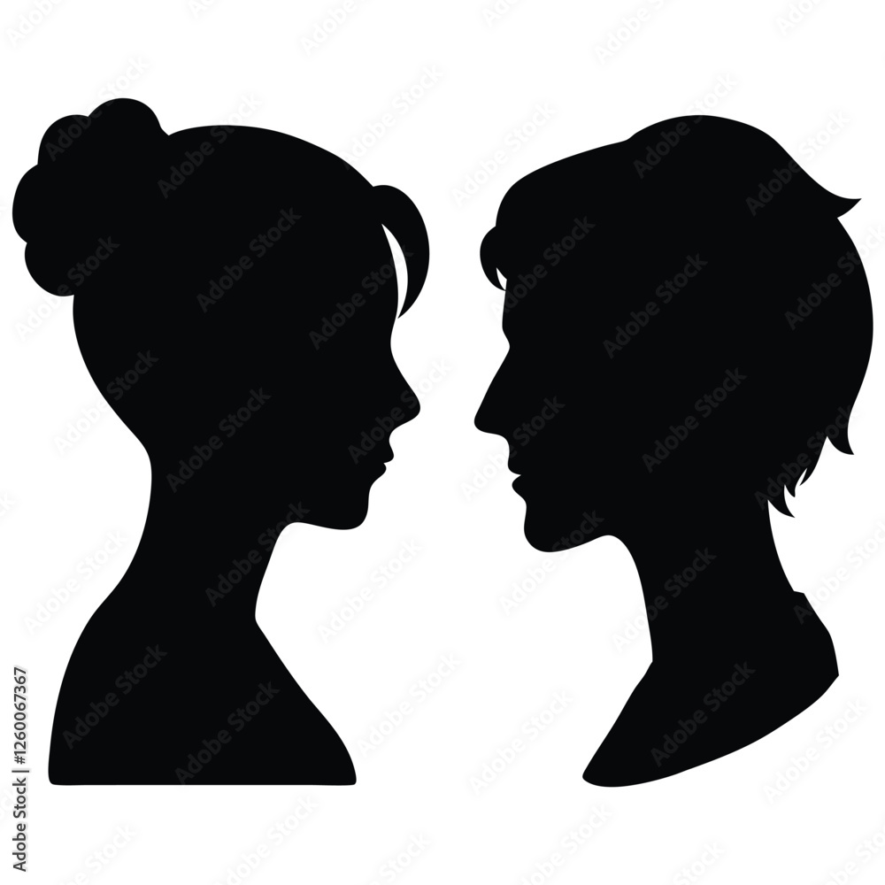 Black Silhouette Illustration of Two Profiles Facing Each Other in Symmetrical Layout Black Silhouette Illustration of Two Profiles Facing Each Other in Symmetrical Layout