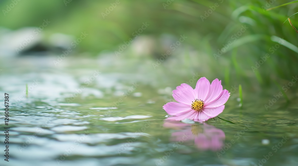 Pink Flower on Stream Water ..Keywords for Image Search flower, stream, water, reflection, nature, p